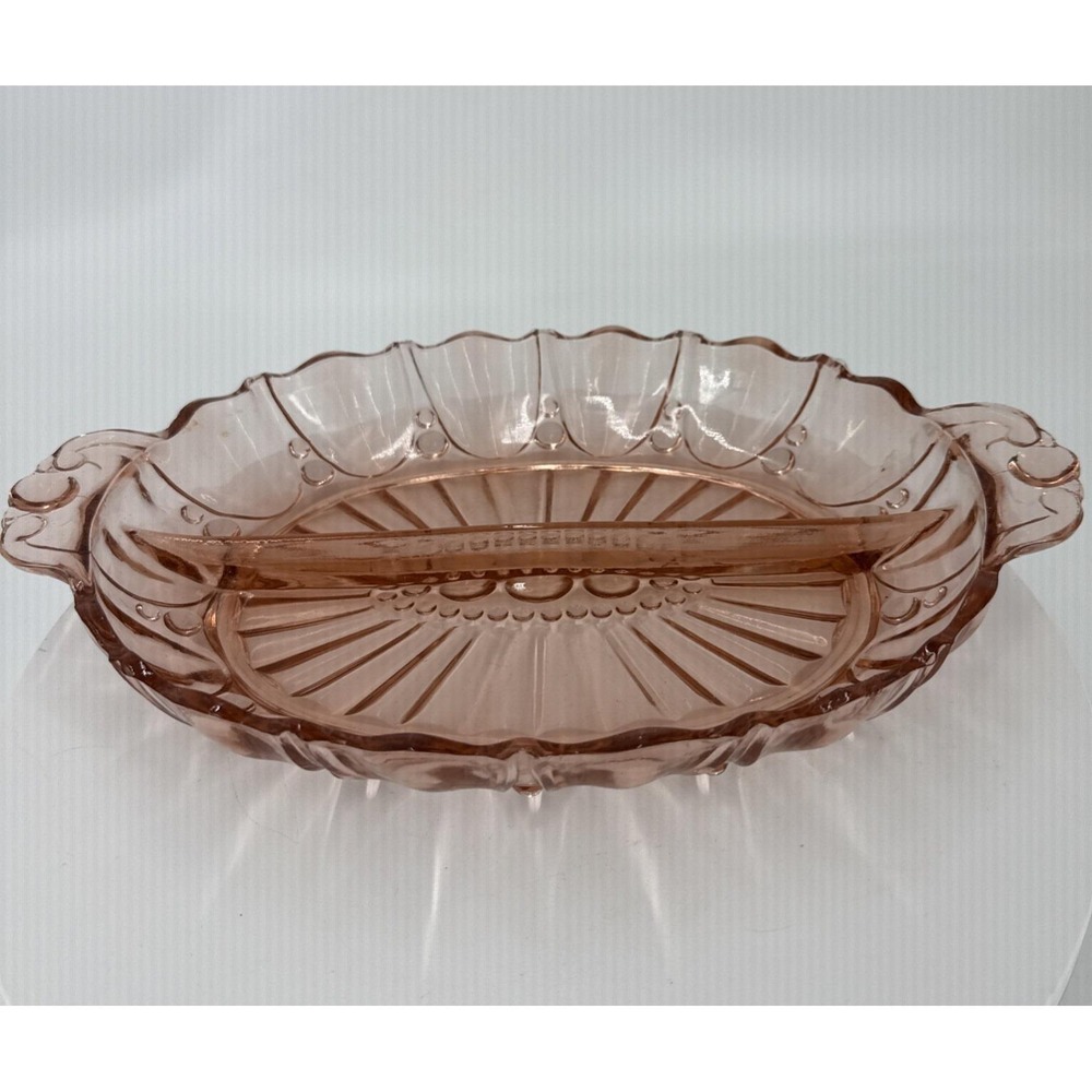 Vintage‎ Anchor Hocking Pink Oyster And Pearl 2-Part Serving Dish (1930s)